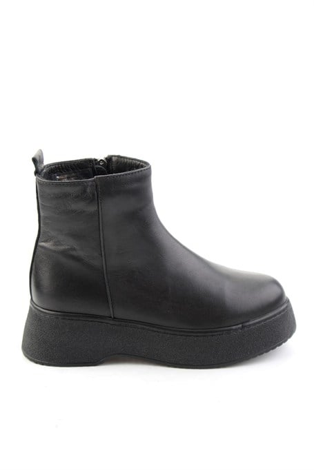 Siyah Hakiki Deri Kadın Bot & Bootie K02586042203