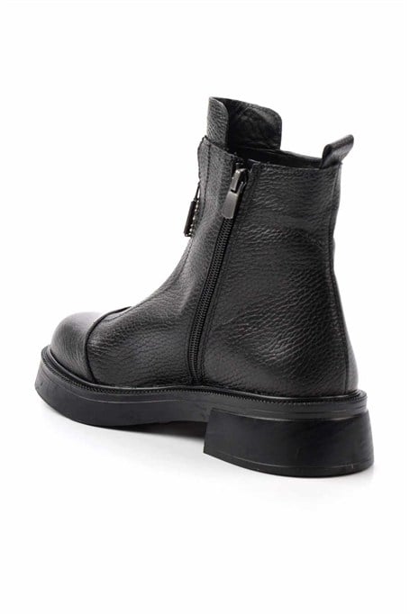 Siyah Hakiki Deri Kadın Bot & Bootie K02423018003