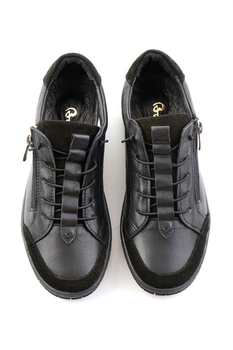 Siyah Hakiki Deri Kadın Casual Ayakkabı K01586378103