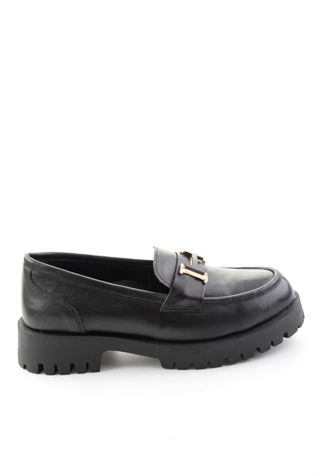Siyah Hakiki Deri Kadın Loafer Ayakkabı K01821097103