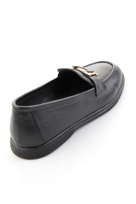 Siyah Hakiki Deri Kadın Loafer Ayakkabı K01821097203