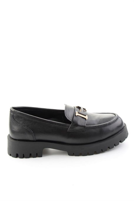 Siyah Hakiki Deri Kadın Loafer Ayakkabı K01821097103