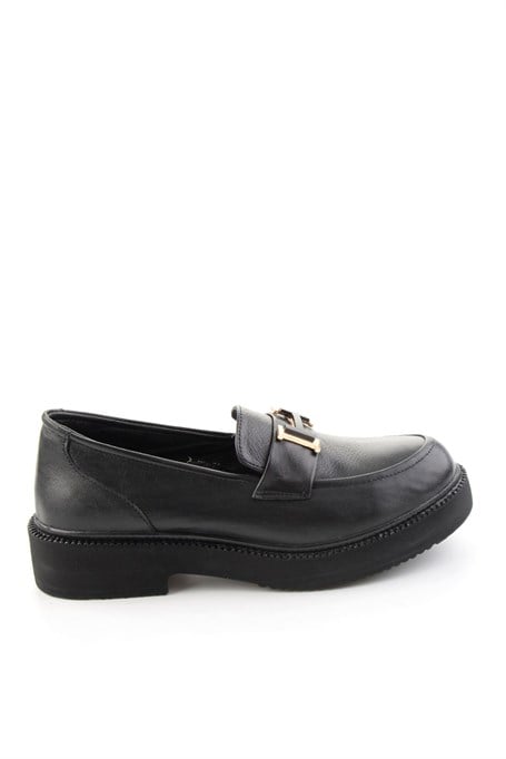 Siyah Hakiki Deri Kadın Loafer Ayakkabı K01821160103