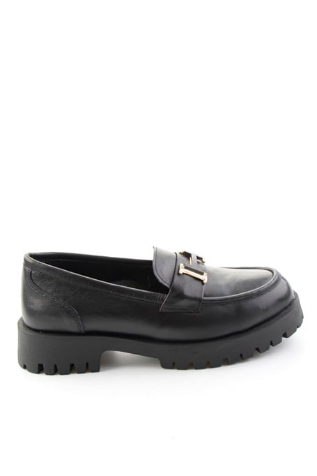 Siyah Hakiki Deri Kadın Loafer Ayakkabı K01821097103