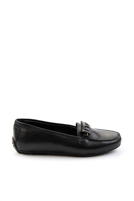 Siyah Hakiki Deri Kadın Loafer Ayakkabı K01087230403