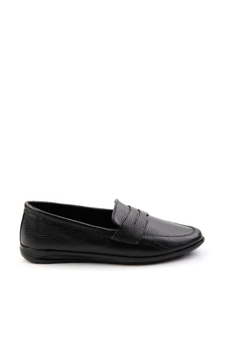 Siyah Hakiki Deri Kadın Loafer Ayakkabı K01718110303