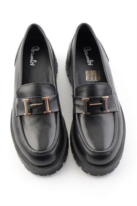 Siyah Hakiki Deri Kadın Loafer Ayakkabı K01821097103