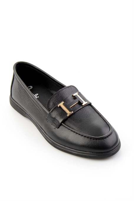 Siyah Hakiki Deri Kadın Loafer Ayakkabı K01821097203