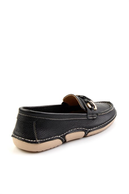 Siyah Hakiki Deri Kadın Loafer Ayakkabı K01028130303