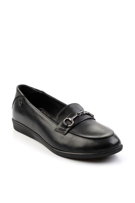 Siyah Hakiki Deri Kadın Loafer Ayakkabı K01087238403