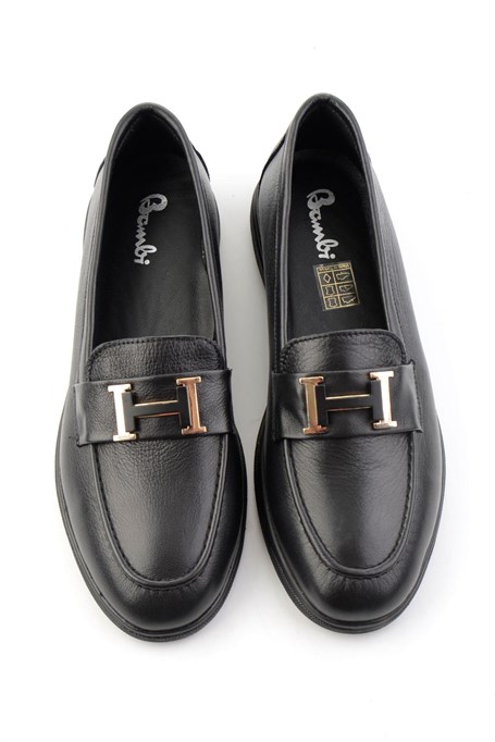 Siyah Hakiki Deri Kadın Loafer Ayakkabı K01821097203