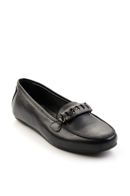 Siyah Hakiki Deri Kadın Loafer Ayakkabı K01087230403