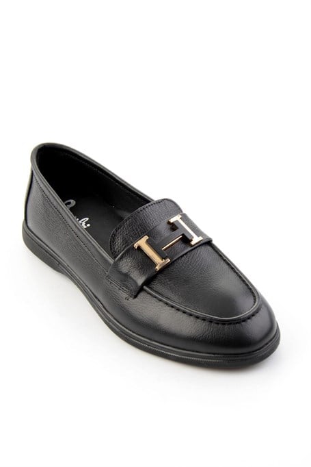 Siyah Hakiki Deri Kadın Loafer Ayakkabı K01821097203