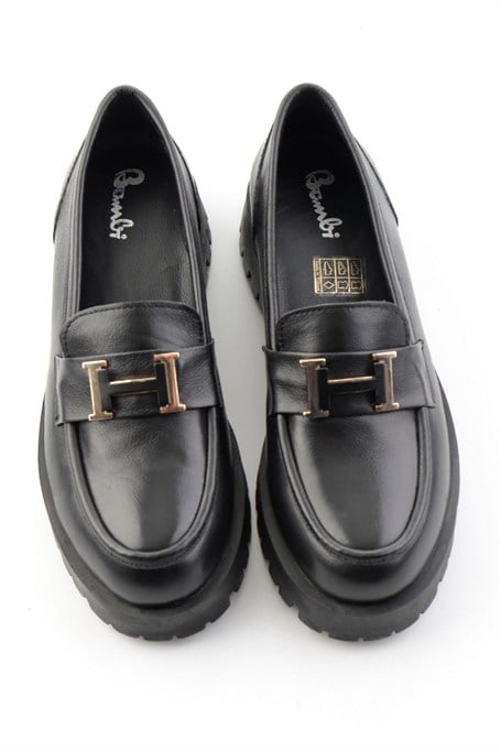 Siyah Hakiki Deri Kadın Loafer Ayakkabı K01821097103