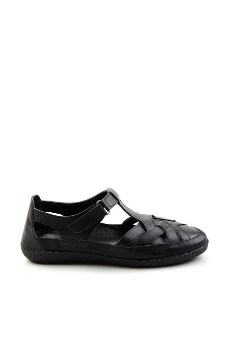 Siyah Hakiki Deri Kadın Sandalet K05303100003