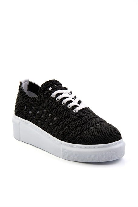 Siyah Hakiki Deri Kadın Sneaker K01303018616