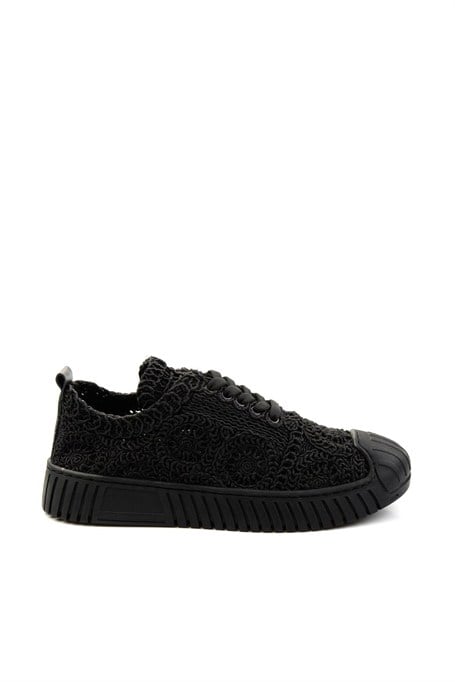 Siyah Hakiki Deri Kadın Sneaker K01331175016