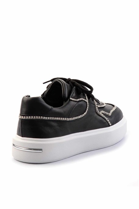 Siyah Hakiki Deri Kadın Sneaker K01480136703