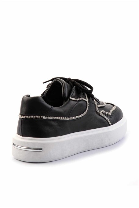 Siyah Hakiki Deri Kadın Sneaker K01480136703
