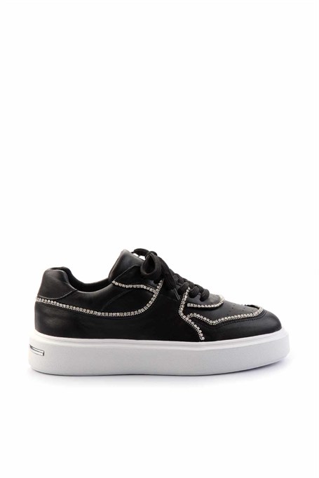 Siyah Hakiki Deri Kadın Sneaker K01480136703