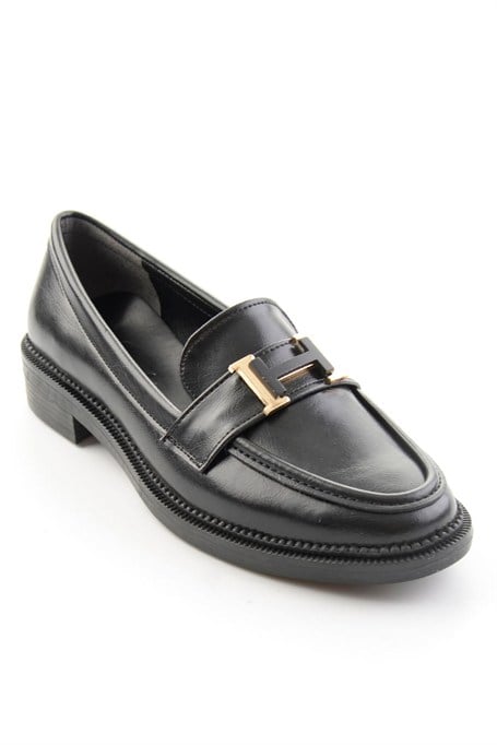 Siyah Kırışık  Kadın Loafer Ayakkabı K01216100542