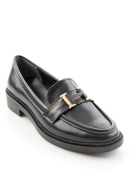 Siyah Kırışık  Kadın Loafer Ayakkabı K01216100542