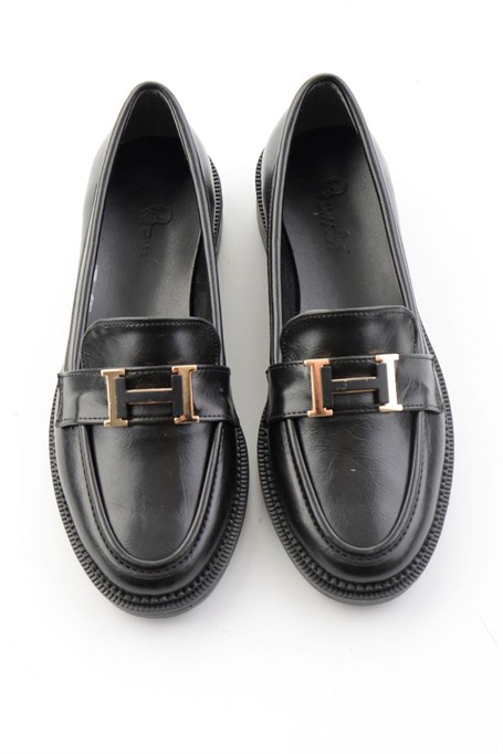 Siyah Kırışık  Kadın Loafer Ayakkabı K01216100542
