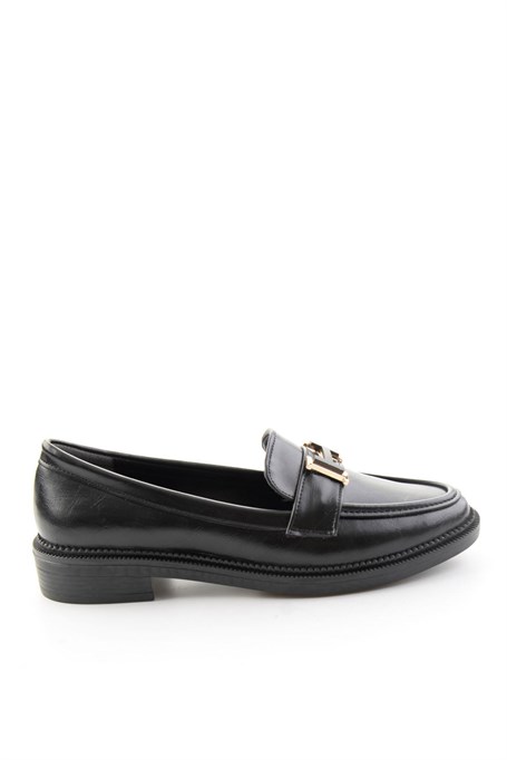 Siyah Kırışık  Kadın Loafer Ayakkabı K01216100542