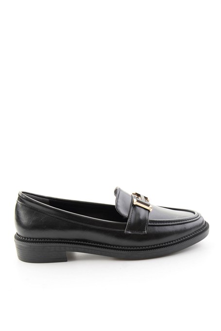 Siyah Kırışık  Kadın Loafer Ayakkabı K01216100542