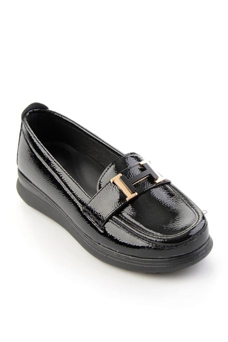 Siyah Kırışık Rugan  Kadın Loafer Ayakkabı K01536105912