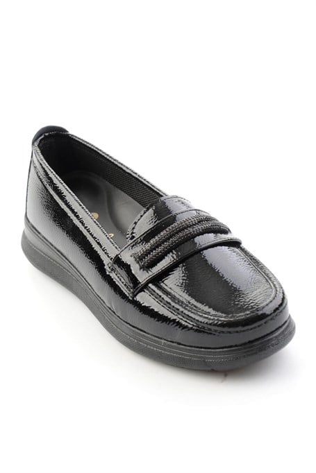 Siyah Kırışık Rugan  Kadın Loafer Ayakkabı K01536105812
