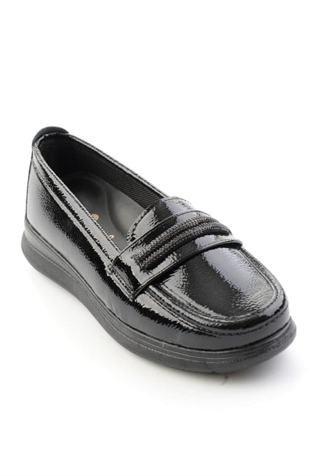 Siyah Kırışık Rugan  Kadın Loafer Ayakkabı K01536105812