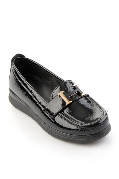 Siyah Kırışık Rugan  Kadın Loafer Ayakkabı K01536105912