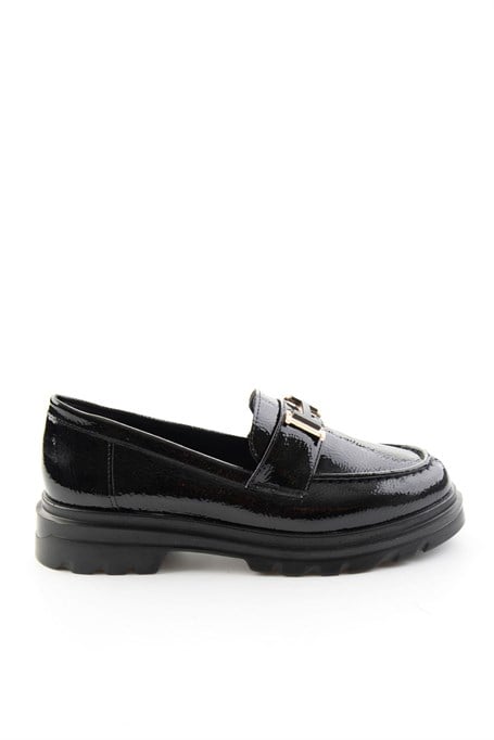 Siyah Kırışık Rugan  Kadın Loafer Ayakkabı K01997011312