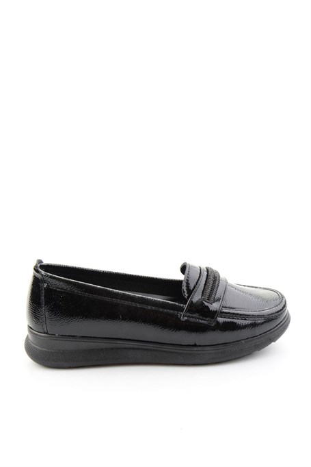 Siyah Kırışık Rugan  Kadın Loafer Ayakkabı K01536105812