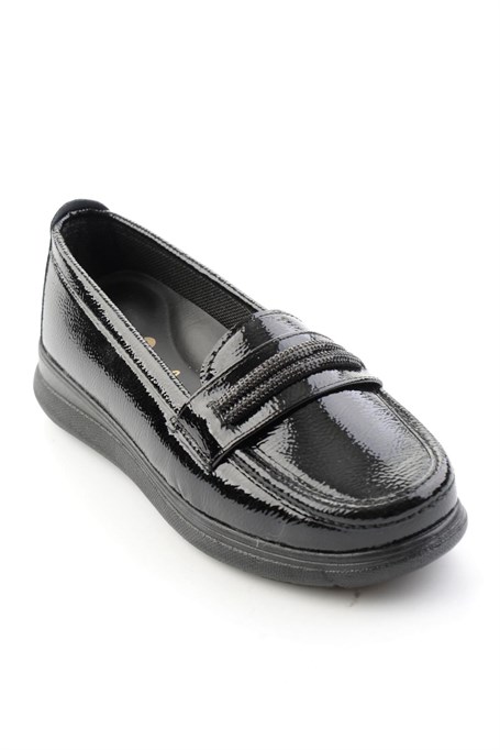 Siyah Kırışık Rugan  Kadın Loafer Ayakkabı K01536105812