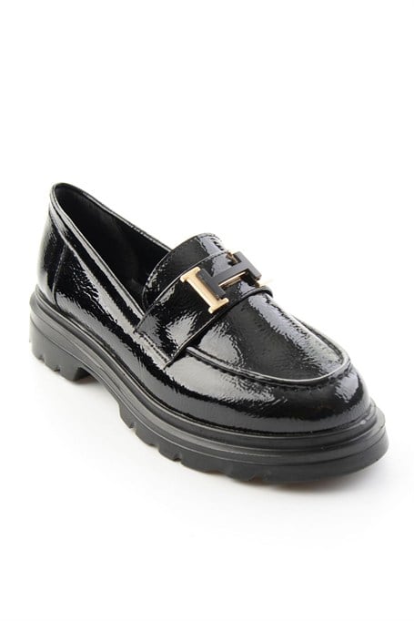 Siyah Kırışık Rugan  Kadın Loafer Ayakkabı K01997011312