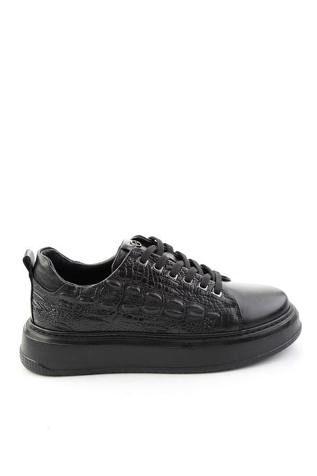 Siyah Kroko Hakiki Deri Erkek Sneaker E01398070911