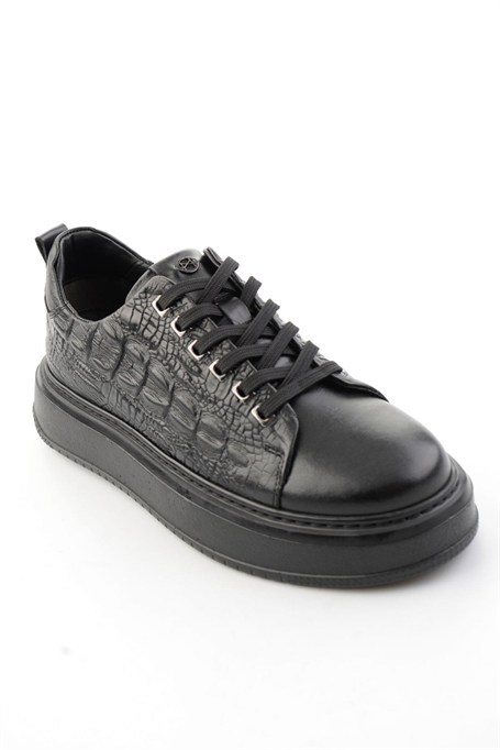 Siyah Kroko Hakiki Deri Erkek Sneaker E01398070911