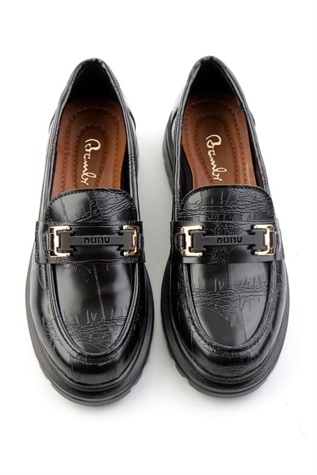 Siyah Kroko  Kadın Loafer Ayakkabı K01179828111