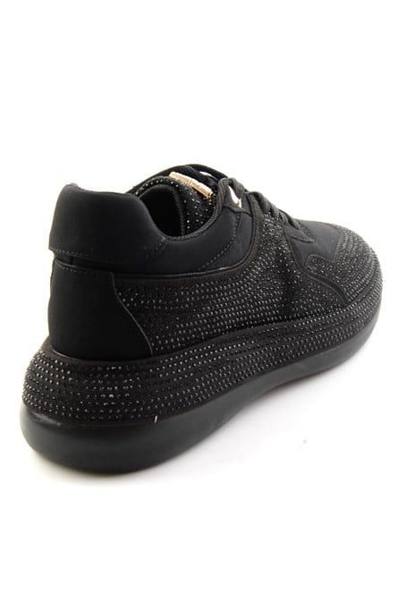 Siyah Mat Saten  Kadın Sneaker K01228091720