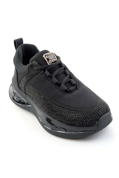 Siyah Mat Saten  Kadın Sneaker K01228091920