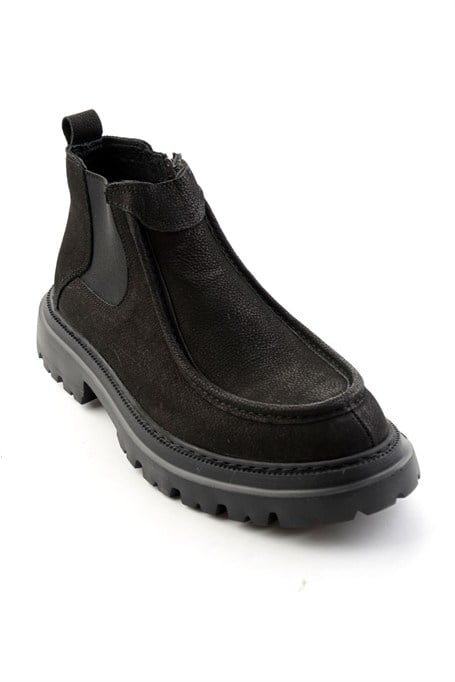 Siyah Nubuk Hakiki Deri Erkek Bot & Bootie E02396025101