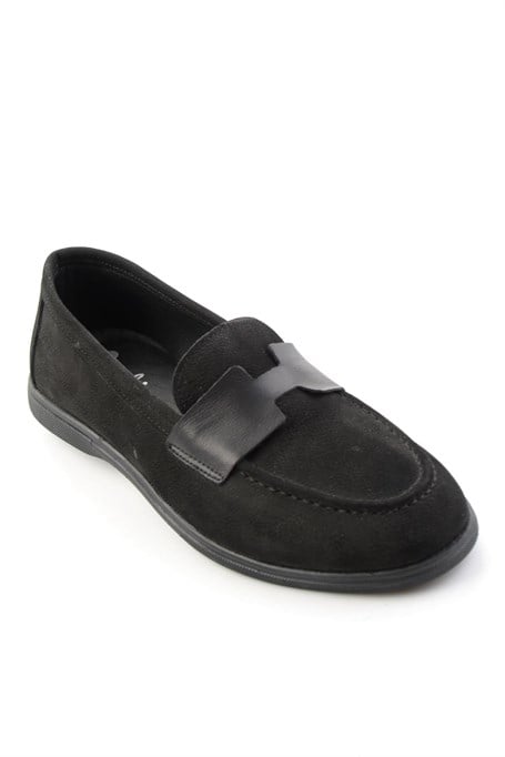 Siyah Nubuk Hakiki Deri Kadın Loafer Ayakkabı K01821097401