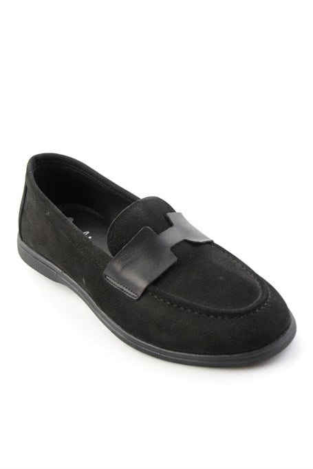 Siyah Nubuk Hakiki Deri Kadın Loafer Ayakkabı K01821097401