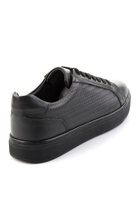 Siyah Siyah Baskılı Hakiki Deri Erkek Sneaker E01807060243