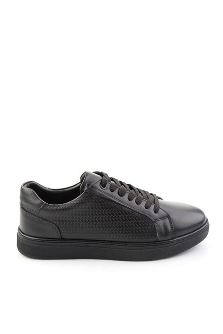 Siyah Siyah Baskılı Hakiki Deri Erkek Sneaker E01807060243