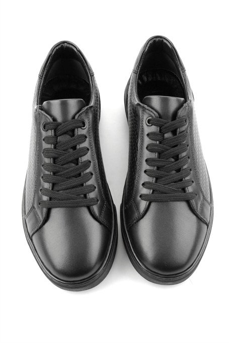 Siyah Siyah Baskılı Hakiki Deri Erkek Sneaker E01807060243