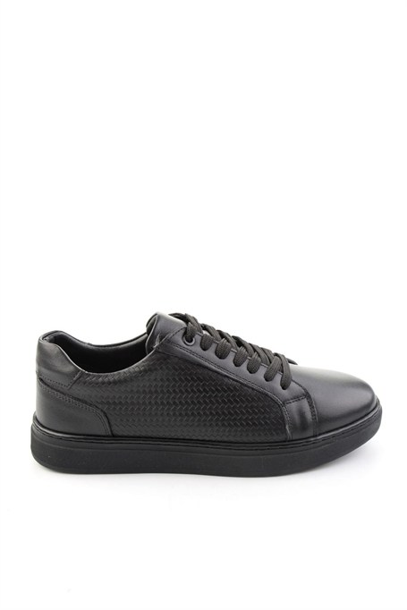 Siyah Siyah Baskılı Hakiki Deri Erkek Sneaker E01807060243