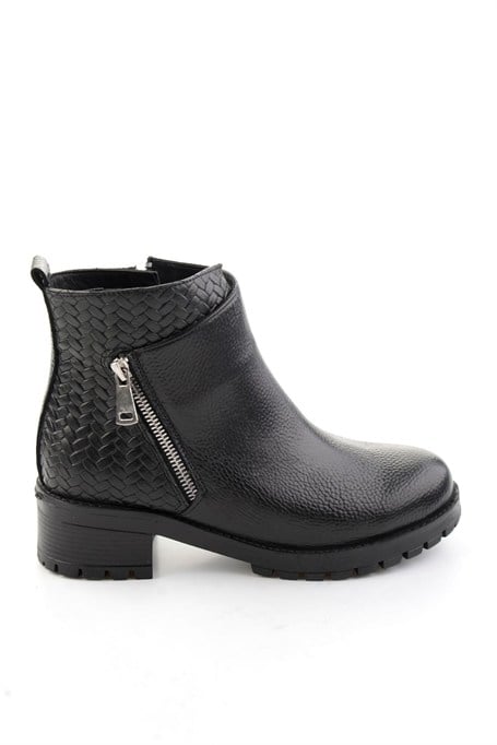Siyah Siyah Hakiki Deri Kadın Bot & Bootie K02531230203